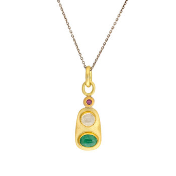 Big Sur Goldsmiths Emerald Pendant with Moonstone and Ruby