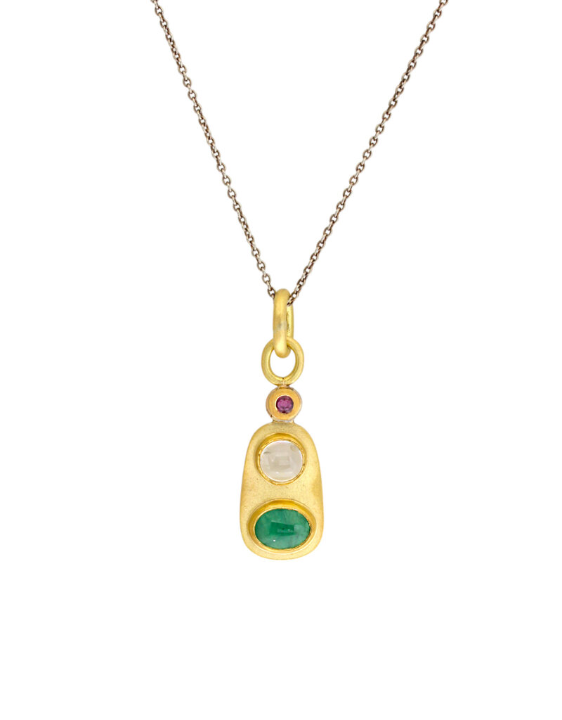 Big Sur Goldsmiths Emerald Pendant with Moonstone and Ruby