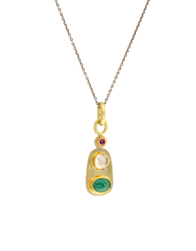 Big Sur Goldsmiths Emerald Pendant with Moonstone and Ruby