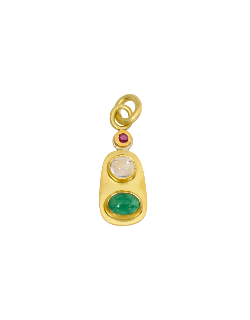 Big Sur Goldsmiths Emerald Pendant with Moonstone and Ruby