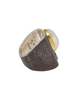 Big Sur Goldsmiths Moonstone Ancient Shield Saddle Ring in Silver, Platinum and 22k Gold