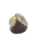 Big Sur Goldsmiths Moonstone Ancient Shield Saddle Ring in Silver, Platinum and 22k Gold