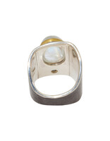 Big Sur Goldsmiths Moonstone Ancient Shield Saddle Ring in Silver, Platinum and 22k Gold