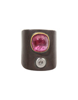 Big Sur Goldsmiths Pink Tourmaline Ancient Shield Saddle Ring in Silver, Platinum and 22k Gold