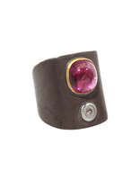 Big Sur Goldsmiths Pink Tourmaline Ancient Shield Saddle Ring in Silver, Platinum and 22k Gold