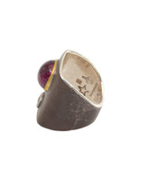 Big Sur Goldsmiths Pink Tourmaline Ancient Shield Saddle Ring in Silver, Platinum and 22k Gold