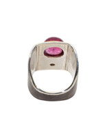 Big Sur Goldsmiths Pink Tourmaline Ancient Shield Saddle Ring in Silver, Platinum and 22k Gold