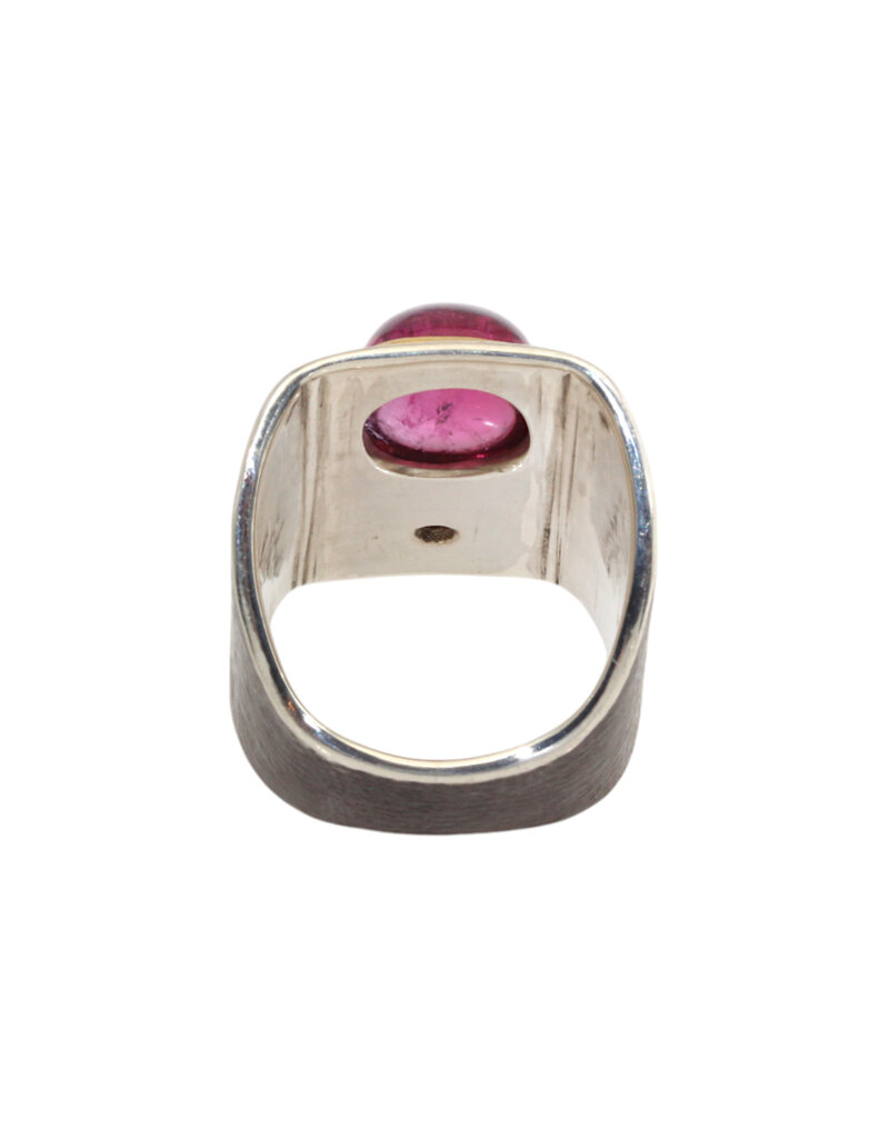 Big Sur Goldsmiths Pink Tourmaline Ancient Shield Saddle Ring in Silver, Platinum and 22k Gold