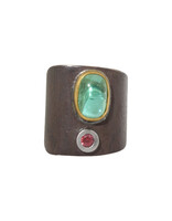 Big Sur Goldsmiths Tourmaline Ancient Shield Saddle Ring in Silver, Platinum and 22k Gold