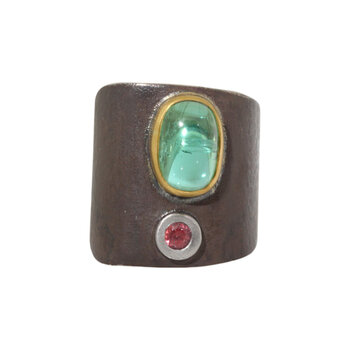 Big Sur Goldsmiths Tourmaline Ancient Shield Saddle Ring in Silver, Platinum and 22k Gold