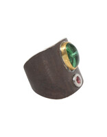 Big Sur Goldsmiths Tourmaline Ancient Shield Saddle Ring in Silver, Platinum and 22k Gold