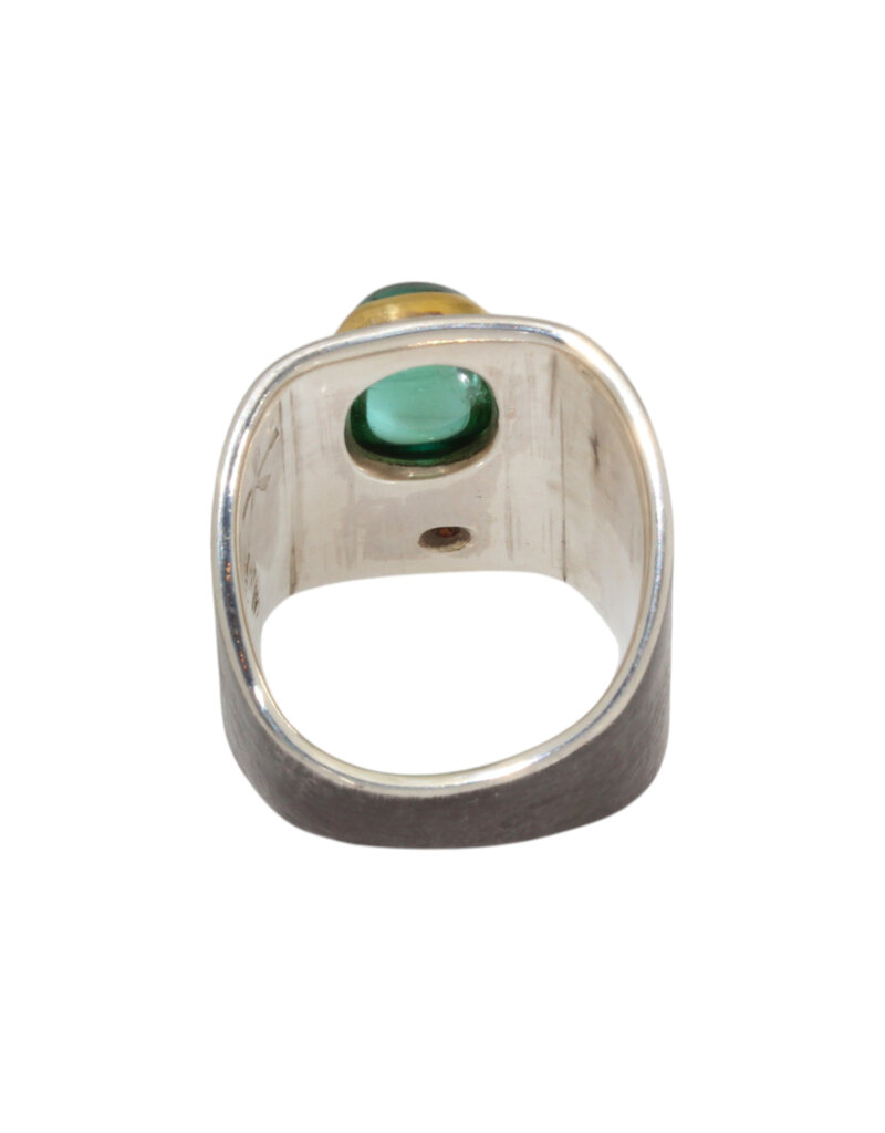 Big Sur Goldsmiths Tourmaline Ancient Shield Saddle Ring in Silver, Platinum and 22k Gold