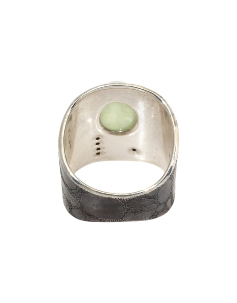 Big Sur Goldsmiths Prehnite Ancient Shield Saddle Ring in Silver and 22k Gold