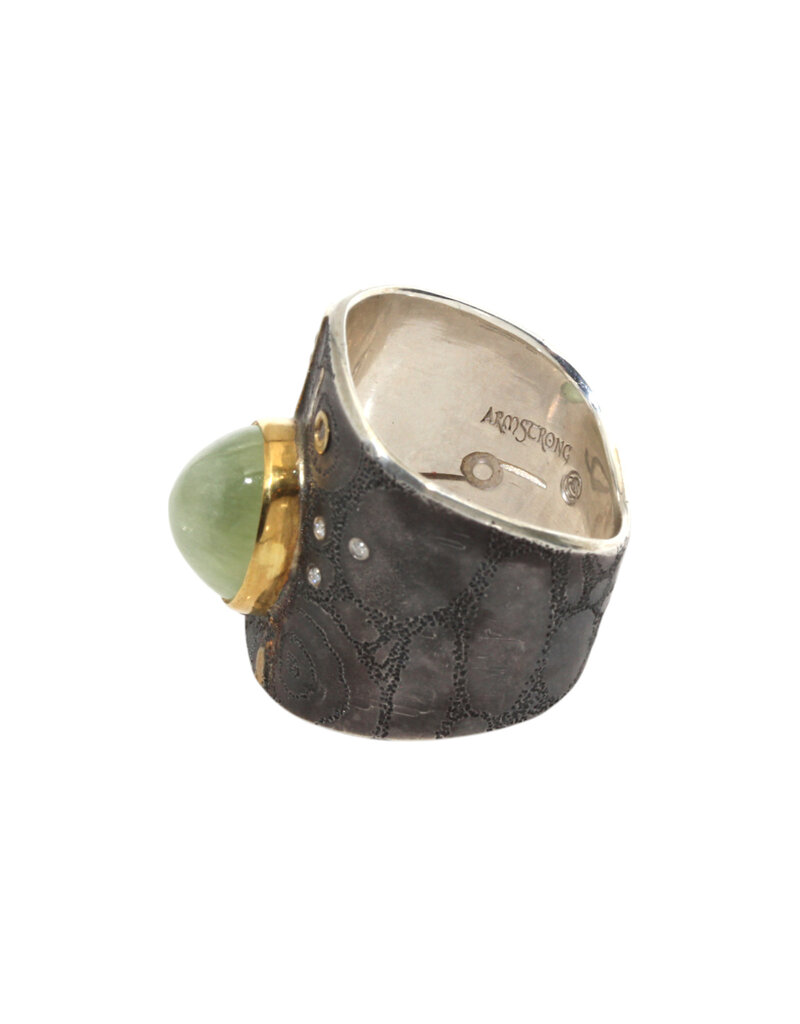 Big Sur Goldsmiths Prehnite Ancient Shield Saddle Ring in Silver and 22k Gold