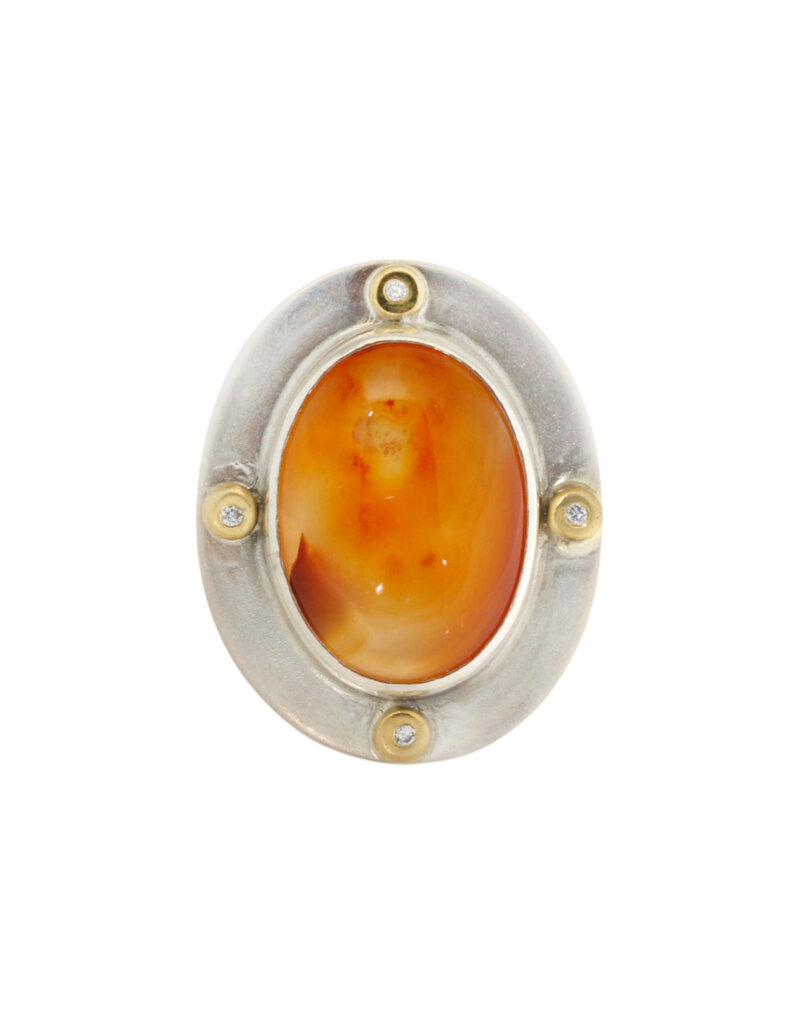 Big Sur Goldsmiths Carnelian Ring with Diamonds in Silver and 22k Gold