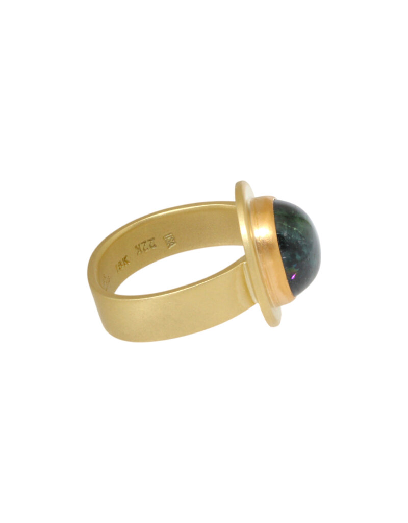 Big Sur Goldsmiths Chatoyant Indicolite Tourmaline Planetary Trio Ring