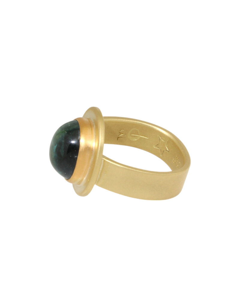 Big Sur Goldsmiths Chatoyant Indicolite Tourmaline Planetary Trio Ring