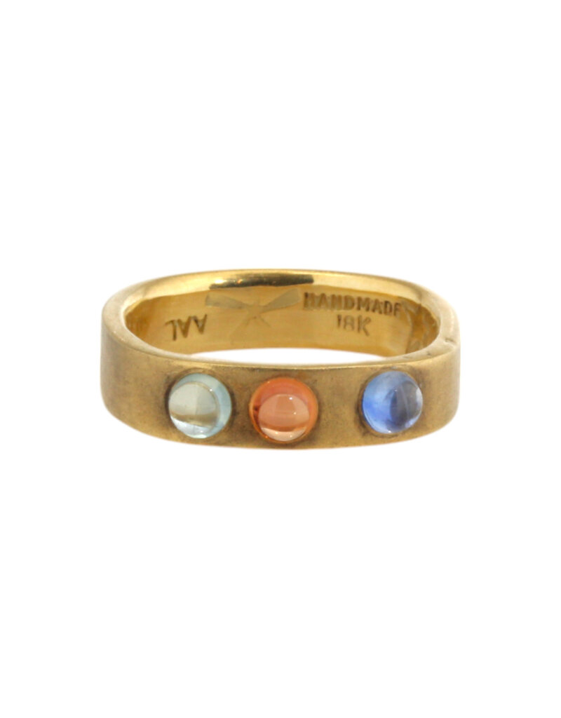 Big Sur Goldsmiths Three Sapphire Cabochon Band in 18k Yellow Gold