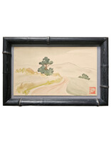 Kenneth Higashimachi Extra Small Painting #3 - Roadside Tree in Black Bamboo Frame