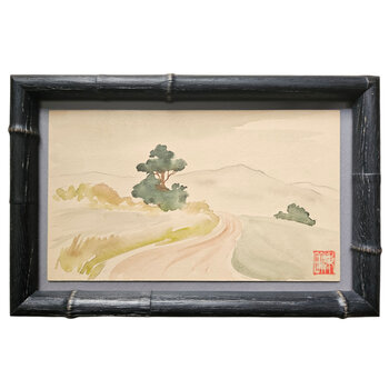 Kenneth Higashimachi Extra Small Painting #3 - Roadside Tree in Black Bamboo Frame