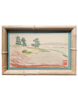 Kenneth Higashimachi Extra Small Painting #5 - Riverbank in Light Bamboo Frame
