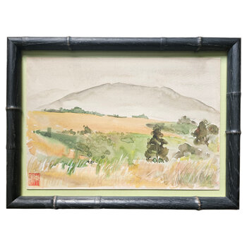 Kenneth Higashimachi Small Painting #3 - Mountain Field in Black Bamboo Frame