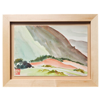 Kenneth Higashimachi Extra Small Painting #1 - Mountainside in Maple Frame