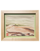 Kenneth Higashimachi Small Painting #12 - Dirt Road with Green Field in Maple Frame