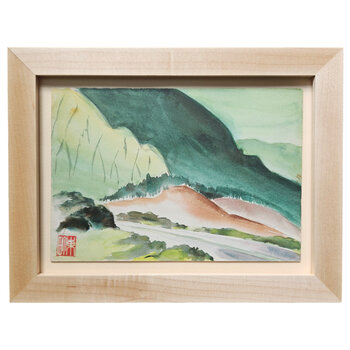 Kenneth Higashimachi Small Painting #2 - Green Mountain Road in Maple Frame