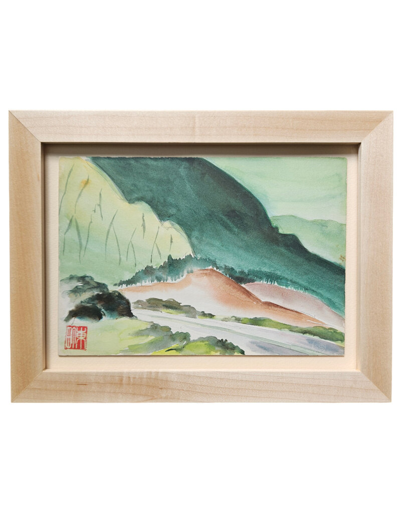 Kenneth Higashimachi Small Painting #2 - Green Mountain Road in Maple Frame