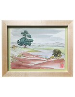 Kenneth Higashimachi Small Painting #3 - Red Riverbank in Maple Frame