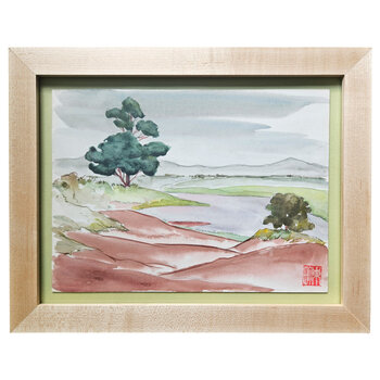 Kenneth Higashimachi Small Painting #3 - Red Riverbank in Maple Frame