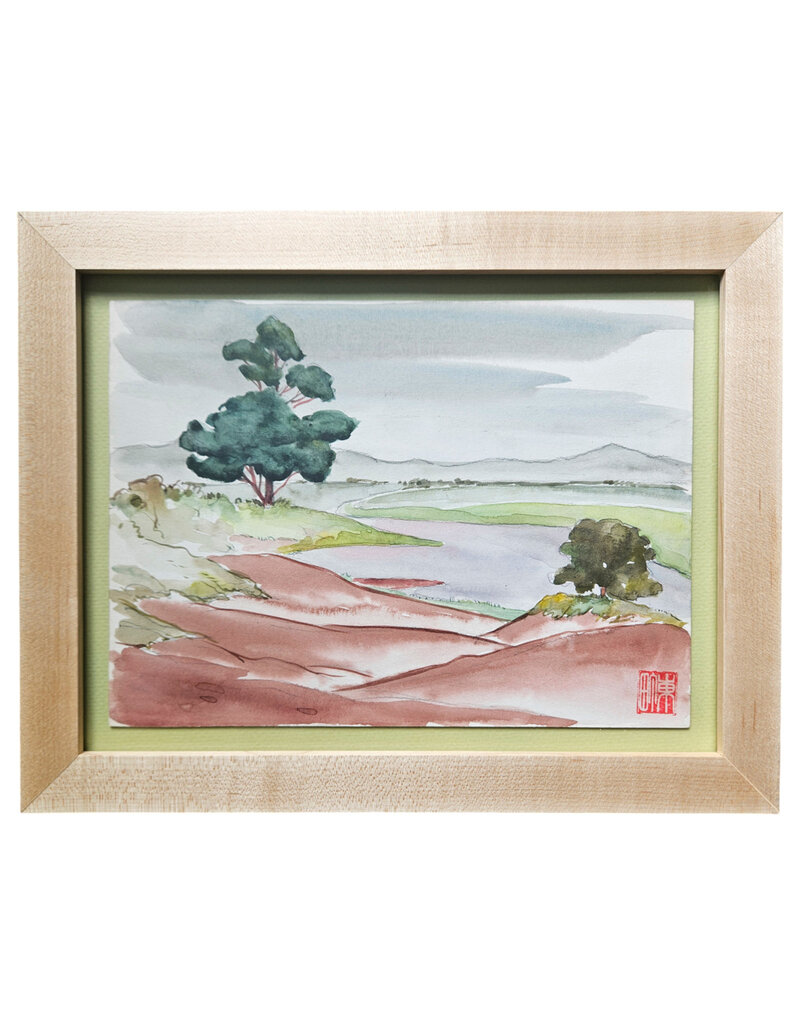 Kenneth Higashimachi Small Painting #3 - Red Riverbank in Maple Frame