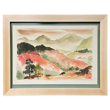 Kenneth Higashimachi Small Painting #4 - Red Hillsides in Maple Frame