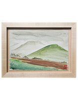 Kenneth Higashimachi Small Painting #9 - Green Mountain in Maple Frame