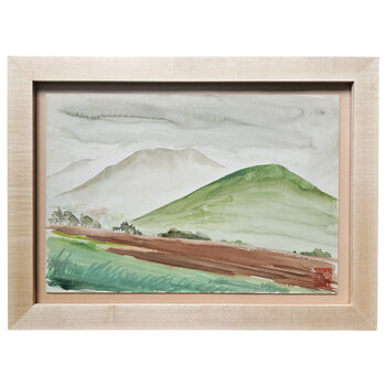 Kenneth Higashimachi Small Painting #9 - Green Mountain in Maple Frame
