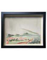 Kenneth Higashimachi Small Painting #11 - Red Road Mountain in Black Frame