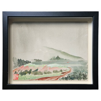 Kenneth Higashimachi Small Painting #11 - Red Road Mountain in Black Frame