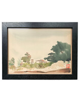 Kenneth Higashimachi Small Painting #3 - Home with Trees in Black Frame