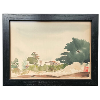 Kenneth Higashimachi Small Painting #3 - Home with Trees in Black Frame