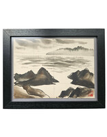 Kenneth Higashimachi Small Painting #4 - Dark Rocky Seaside in Black Frame