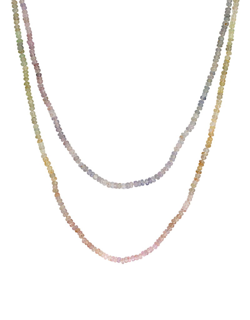 Pastel Sapphire Bead Necklace with 18k Gold Clasp - 39"