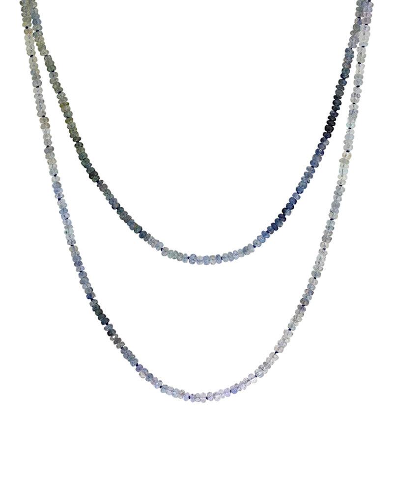 Blue/Violet/Teal Sapphire Bead Necklace with 20k Gold Clasp - 40"