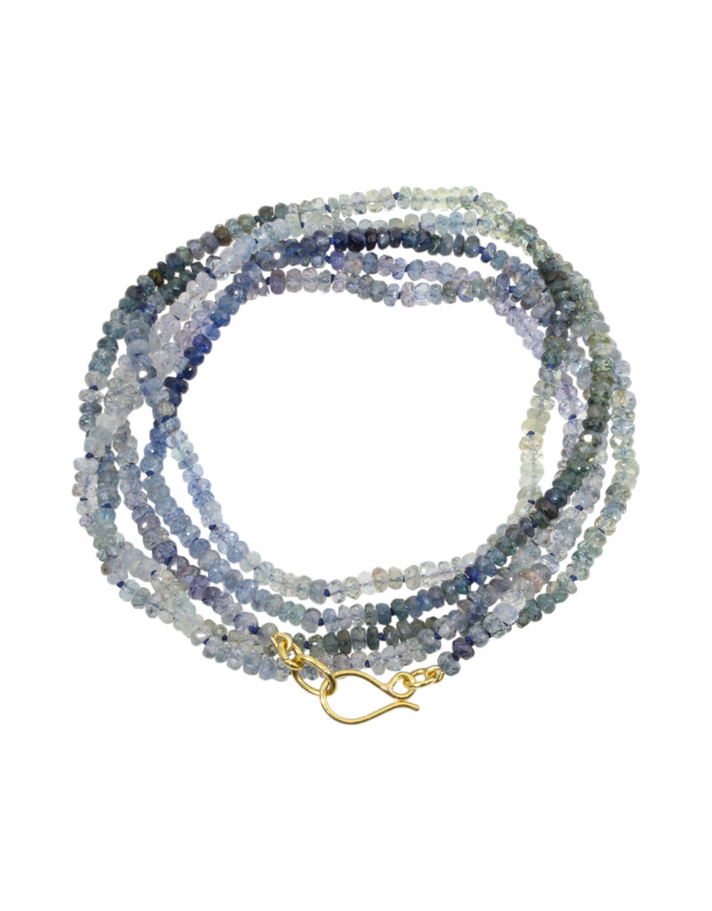 Blue/Violet/Teal Sapphire Bead Necklace with 20k Gold Clasp - 40"