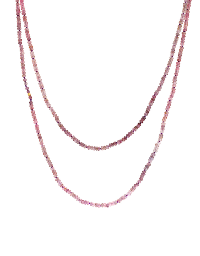 Lilac/Raspberry Ombre Sapphire Bead Necklace with 20k Gold Clasp - 42"