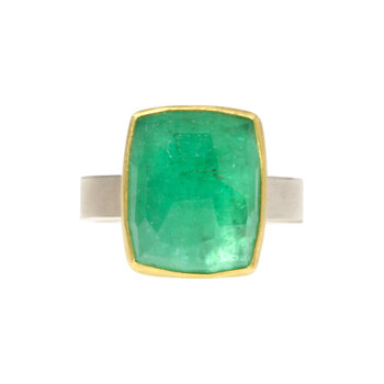 Sam Woehrmann Rose Cut Emerald Cushion Ring in Silver & 22k Gold