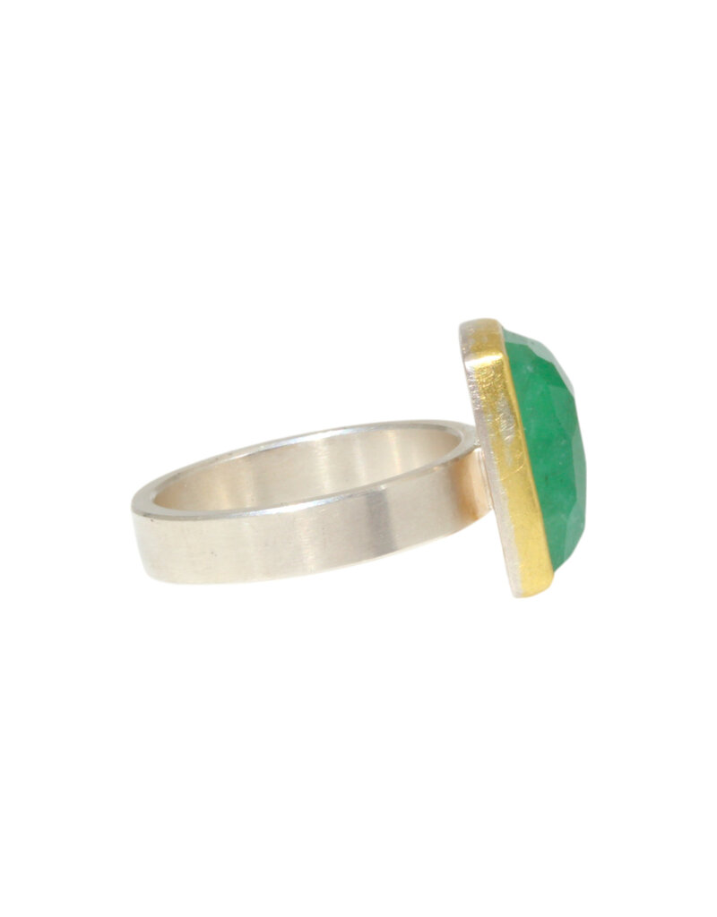 Sam Woehrmann Rose Cut Emerald Cushion Ring in Silver & 22k Gold