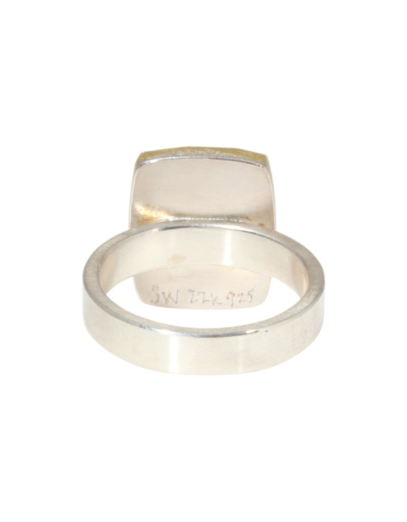 Sam Woehrmann Rose Cut Emerald Cushion Ring in Silver & 22k Gold