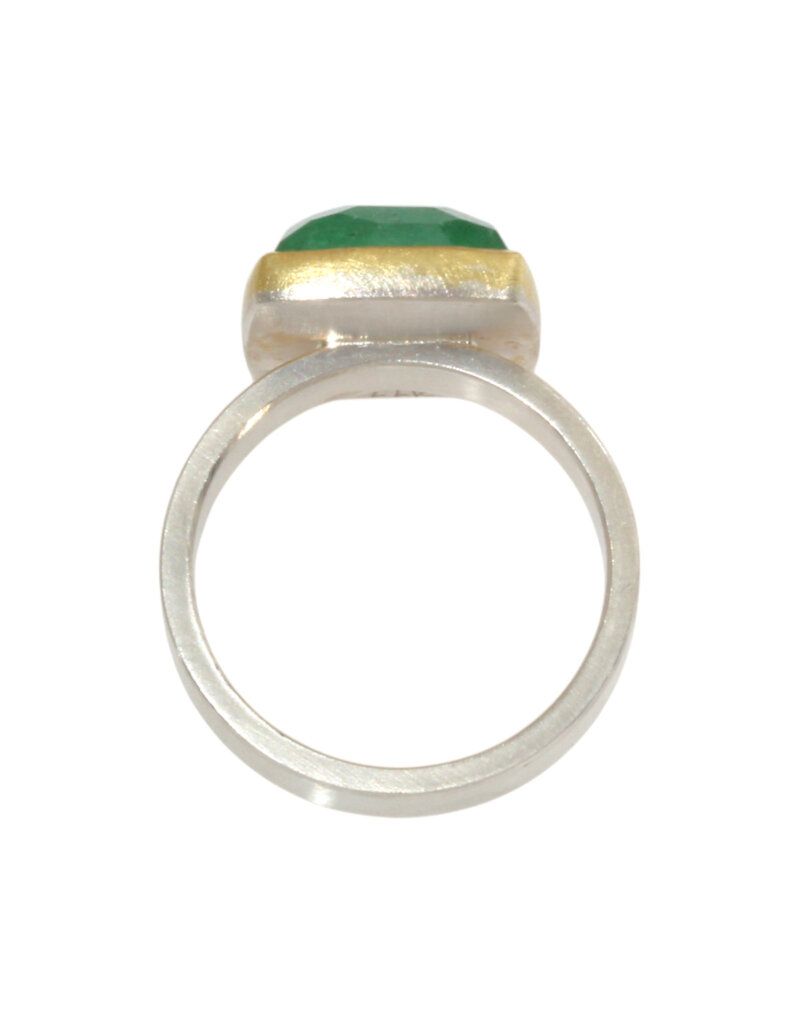 Sam Woehrmann Rose Cut Emerald Cushion Ring in Silver & 22k Gold