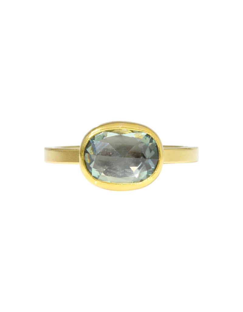 Sam Woehrmann Light Green Oval Sapphire East West Ring in 18k & 22k Gold